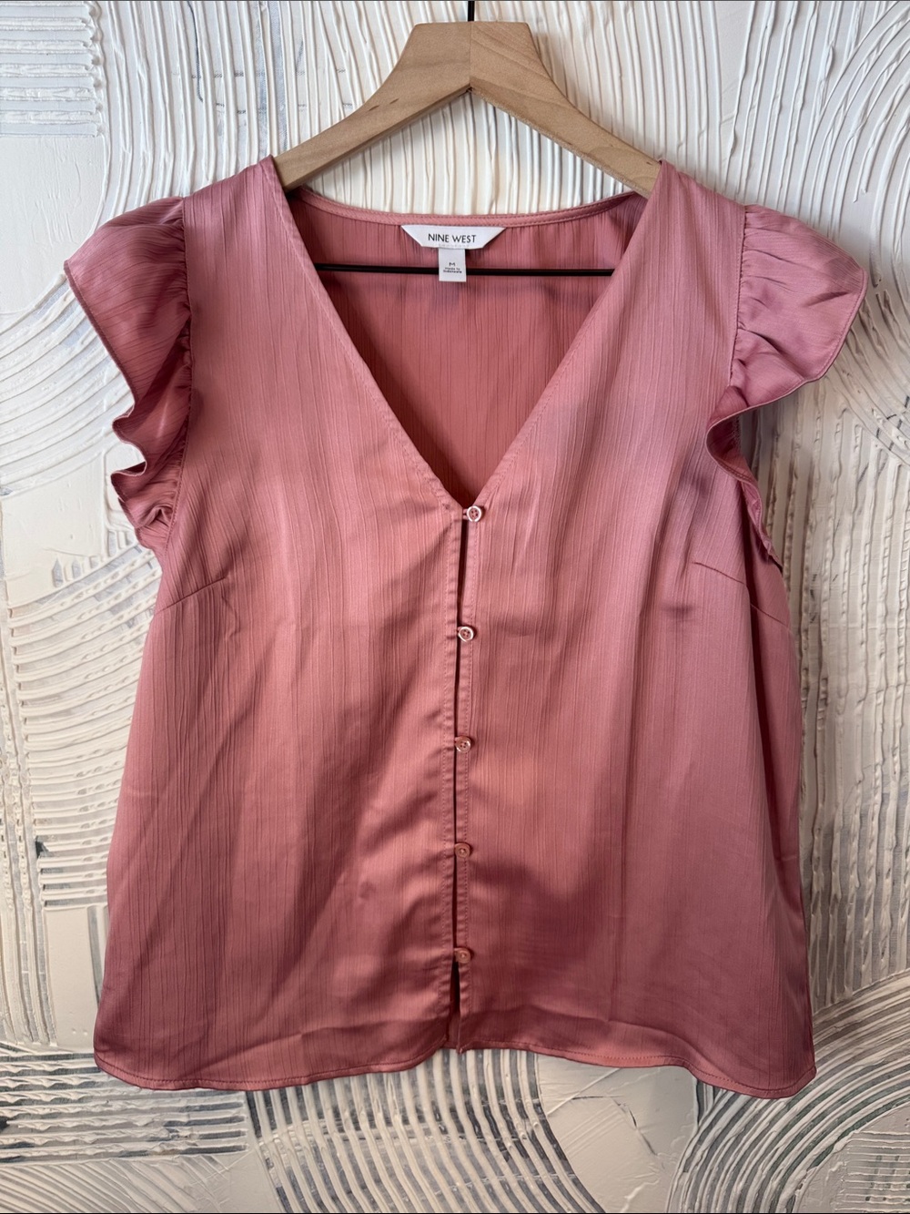 Nine West Dusty Rose Button-Front Flutter Sleeve Blouse N0457